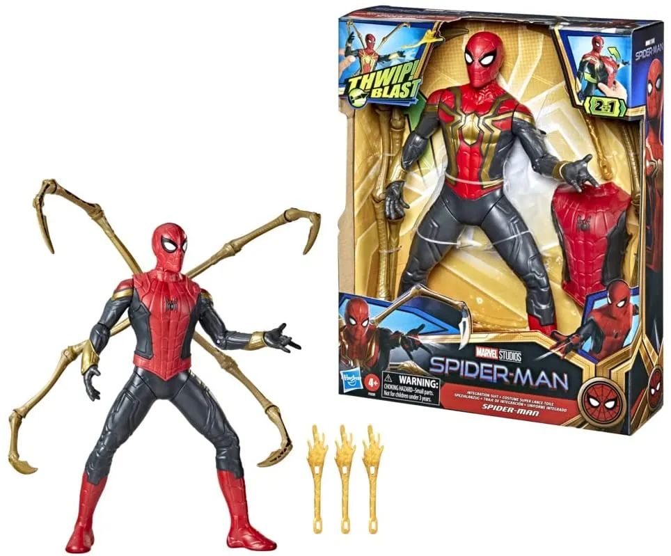 Spider-Man Marvel Deluxe 13-Inch-Scale Thwip Blast Integrated Suit Action Figure, Suit Upgrades, and Web Blaster Accessory