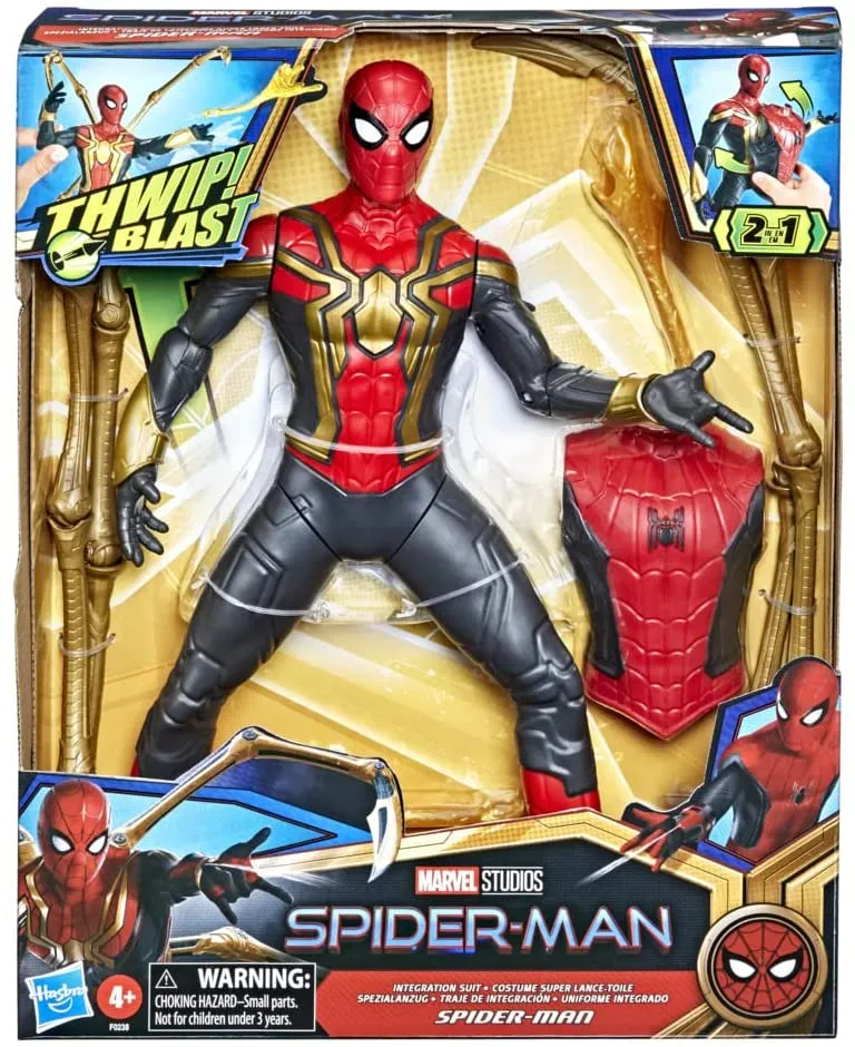 Spider-Man Marvel Deluxe 13-Inch-Scale Thwip Blast Integrated Suit Action Figure, Suit Upgrades, and Web Blaster Accessory