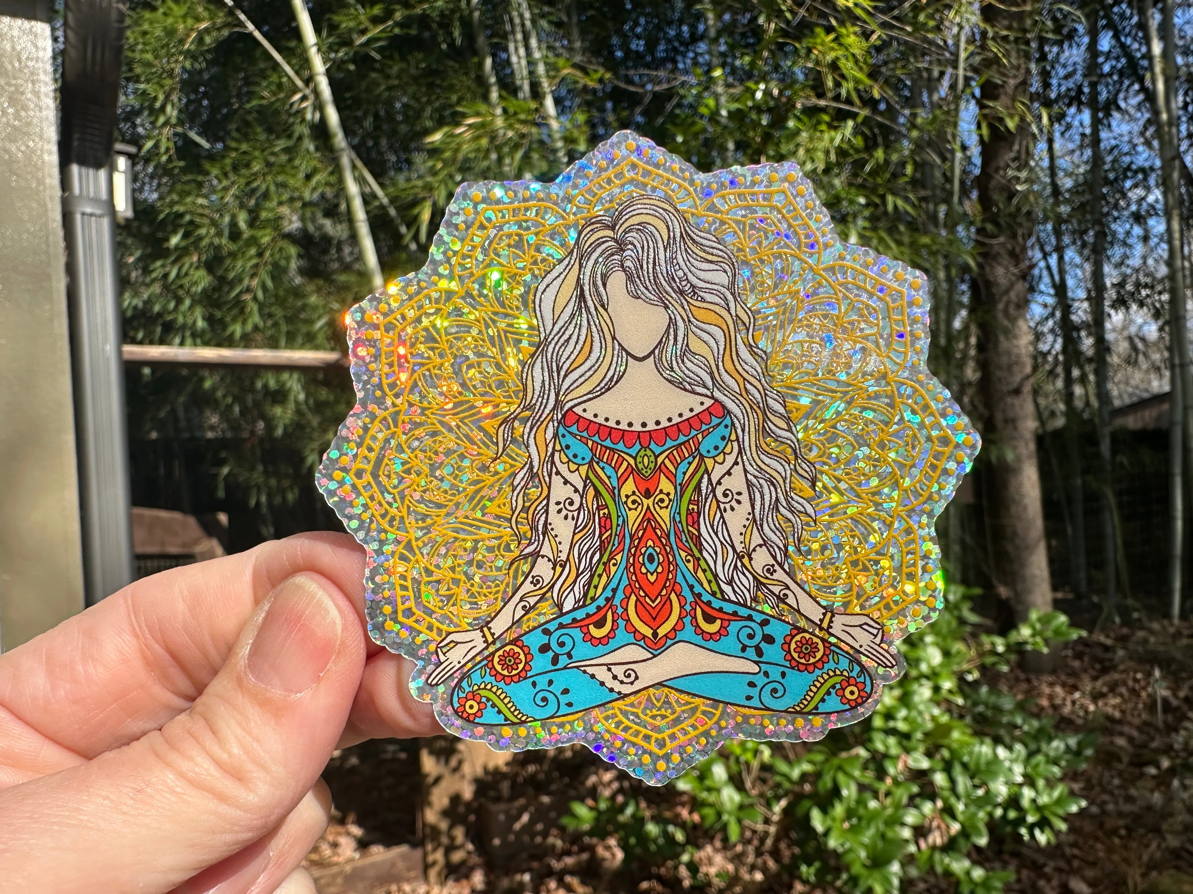 Sticker | 7i | Yoga Girl | Waterproof Vinyl Sticker | White | Clear | Permanent | Removable | Window Cling | Glitter | Holographic