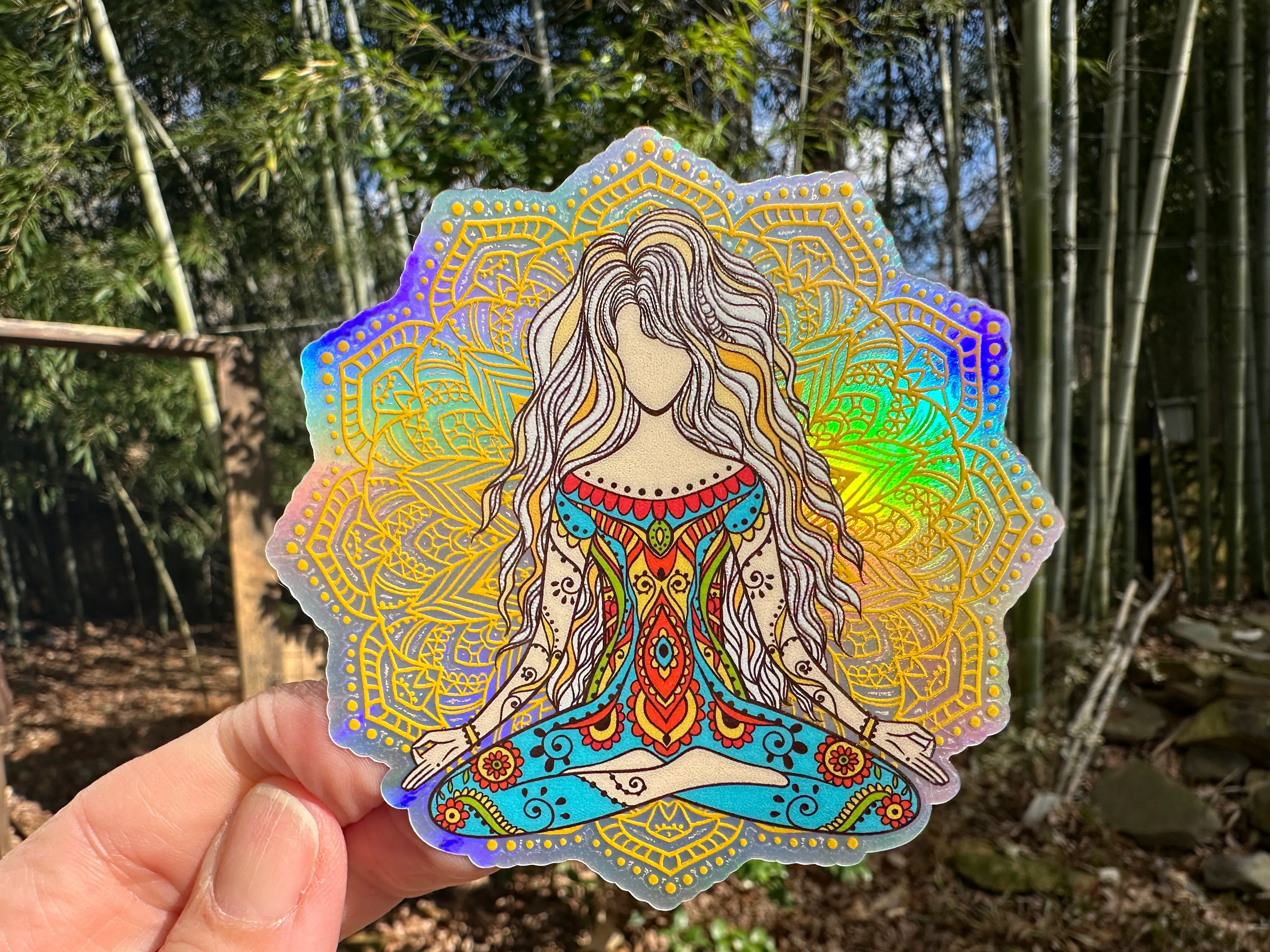 Sticker | 7i | Yoga Girl | Waterproof Vinyl Sticker | White | Clear | Permanent | Removable | Window Cling | Glitter | Holographic