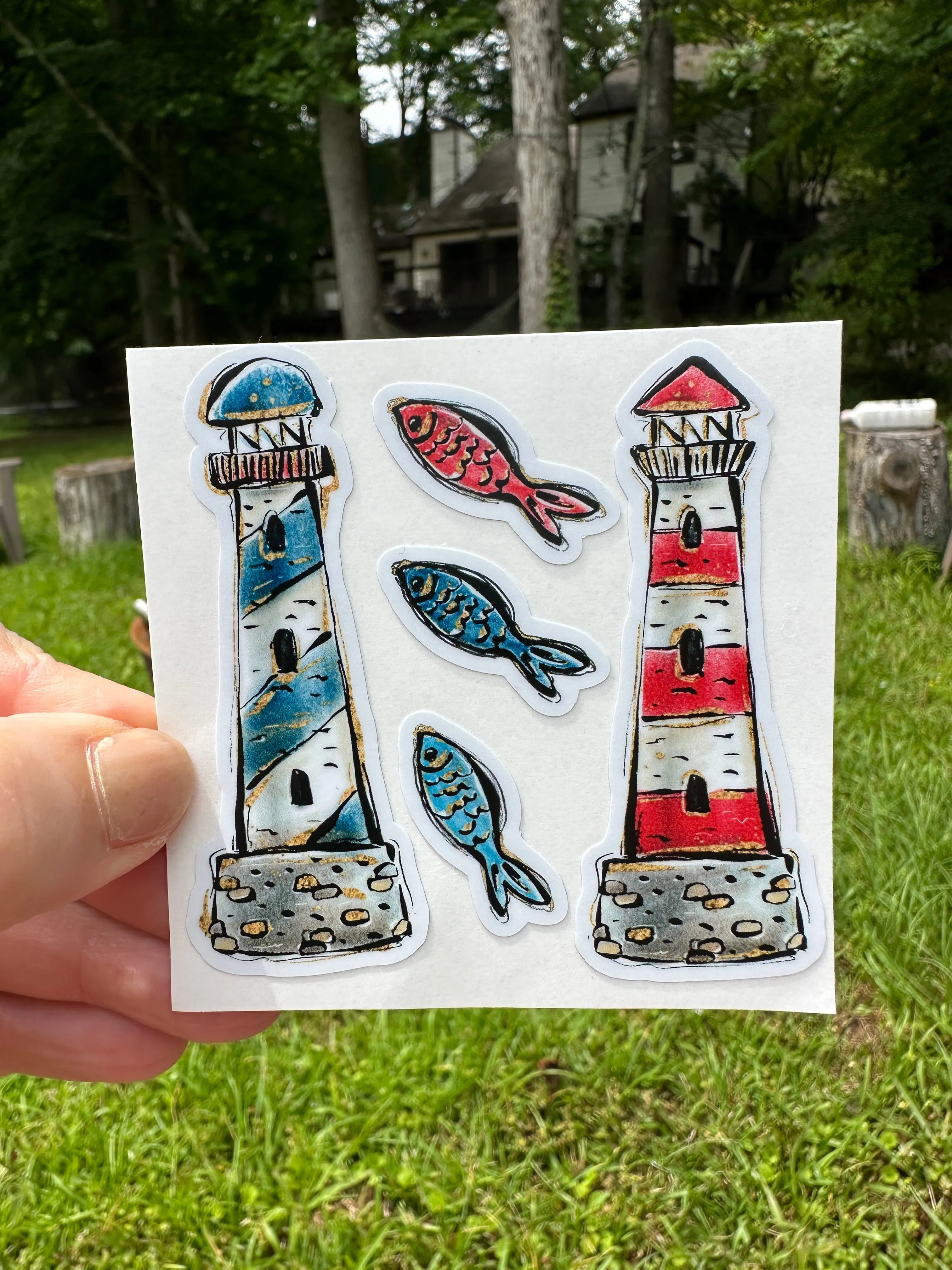 Sticker | Nautical C | Lighthouse Pair | Waterproof Vinyl Sticker | White | Clear | Permanent | Removable | Window Cling | Glitter | Holographic