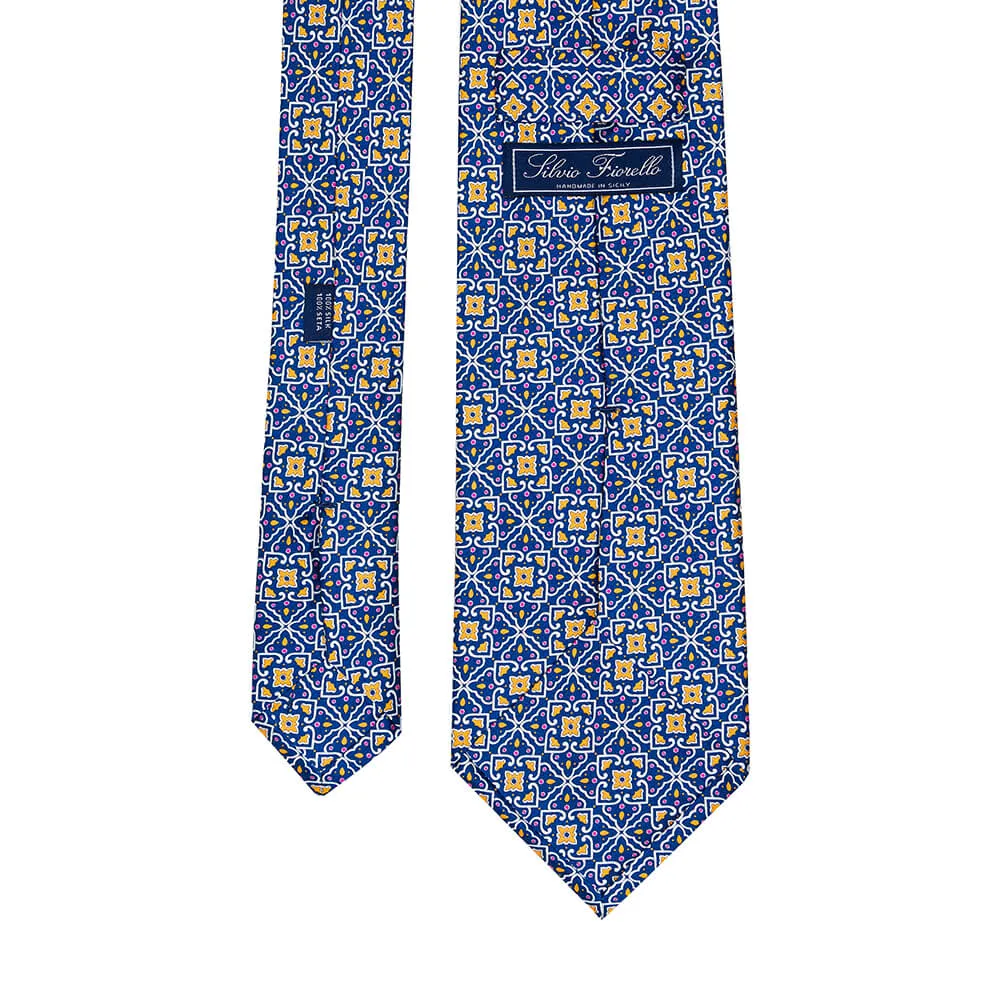 The Theatre of Taormina Blue and Yellow Duchesse Silk Tie