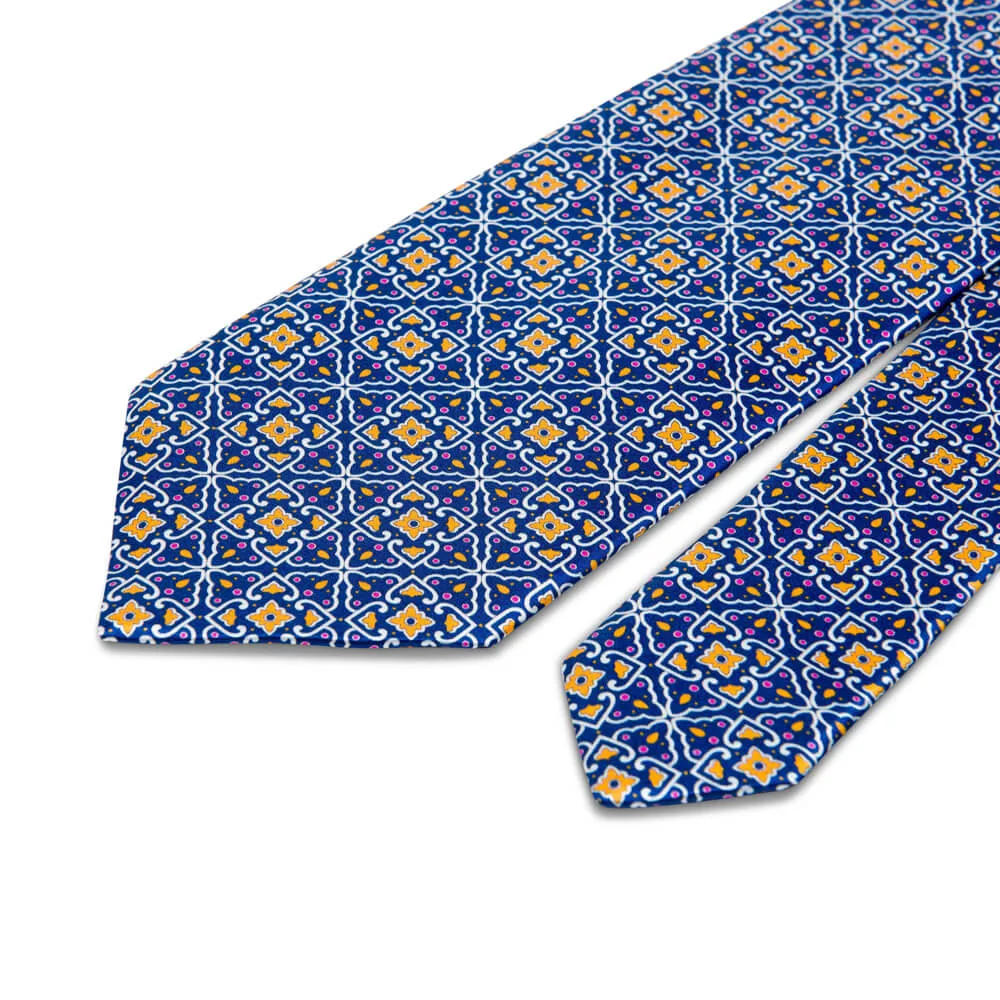 The Theatre of Taormina Blue and Yellow Duchesse Silk Tie