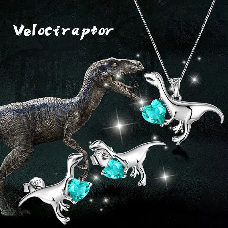 Tokyo Mart Velociraptor Dinosaur Charm Jewelry Set Earrings Necklace Women Girls Jewelry Gift