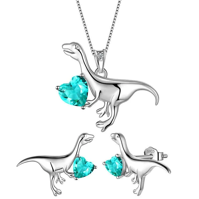 Tokyo Mart Velociraptor Dinosaur Charm Jewelry Set Earrings Necklace Women Girls Jewelry Gift