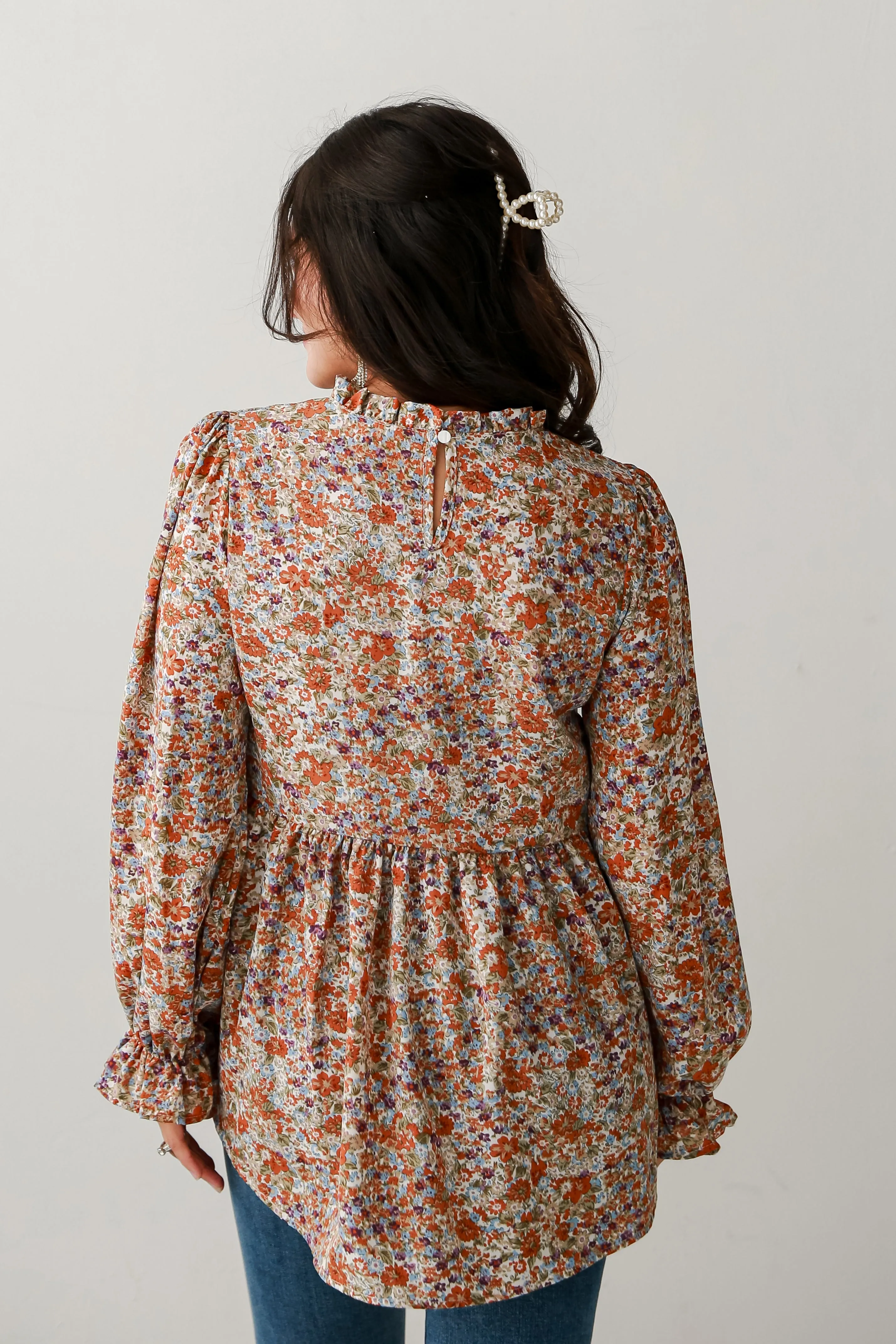 Unique Beauty Rust Floral Babydoll Blouse