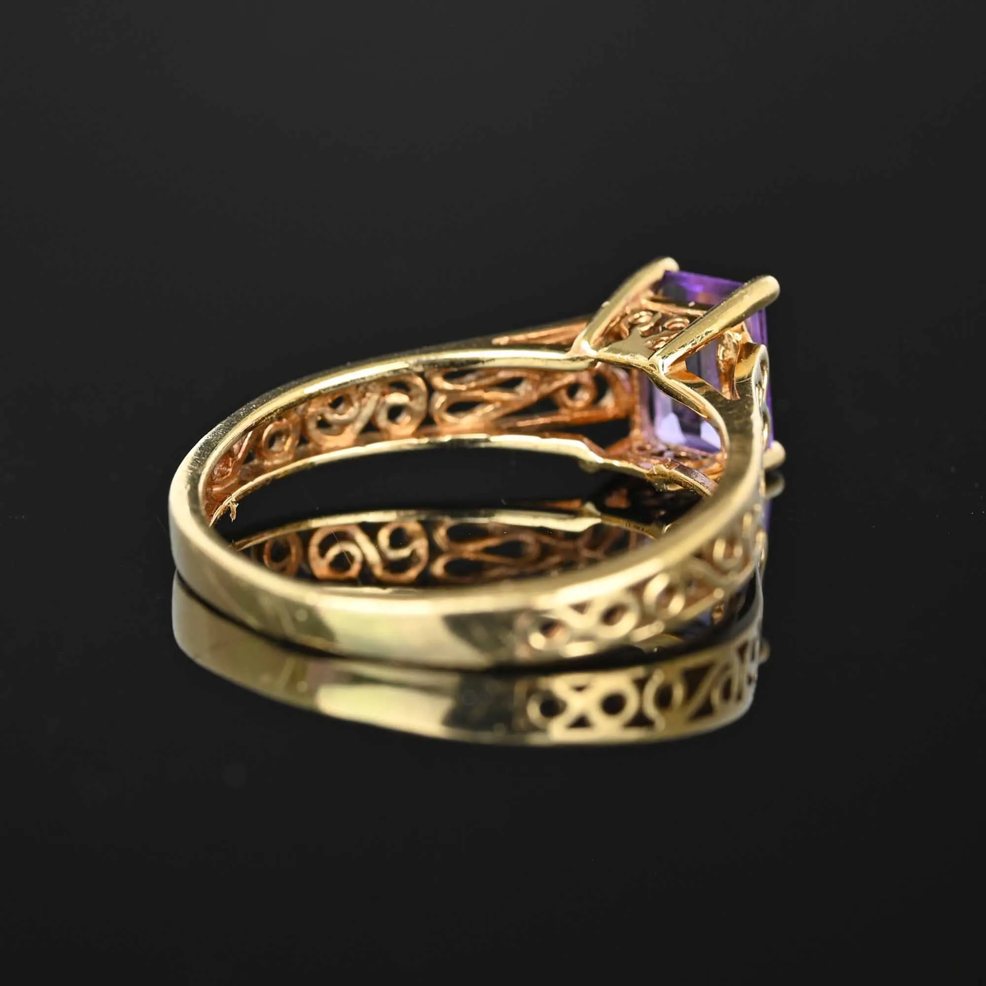 Vintage Gold Filigree Step Cut Amethyst Ring