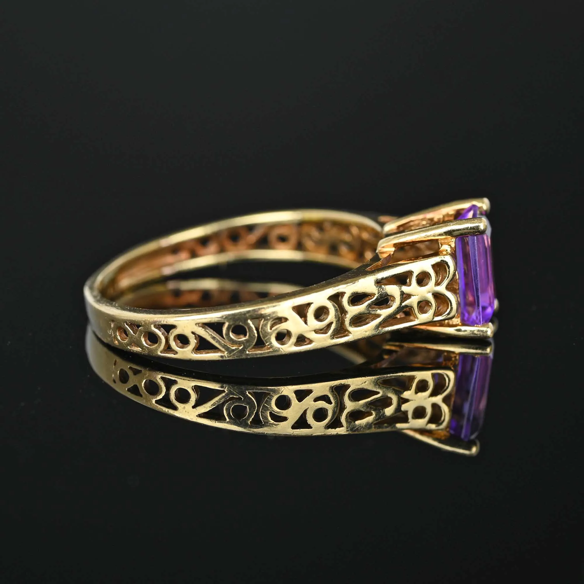 Vintage Gold Filigree Step Cut Amethyst Ring