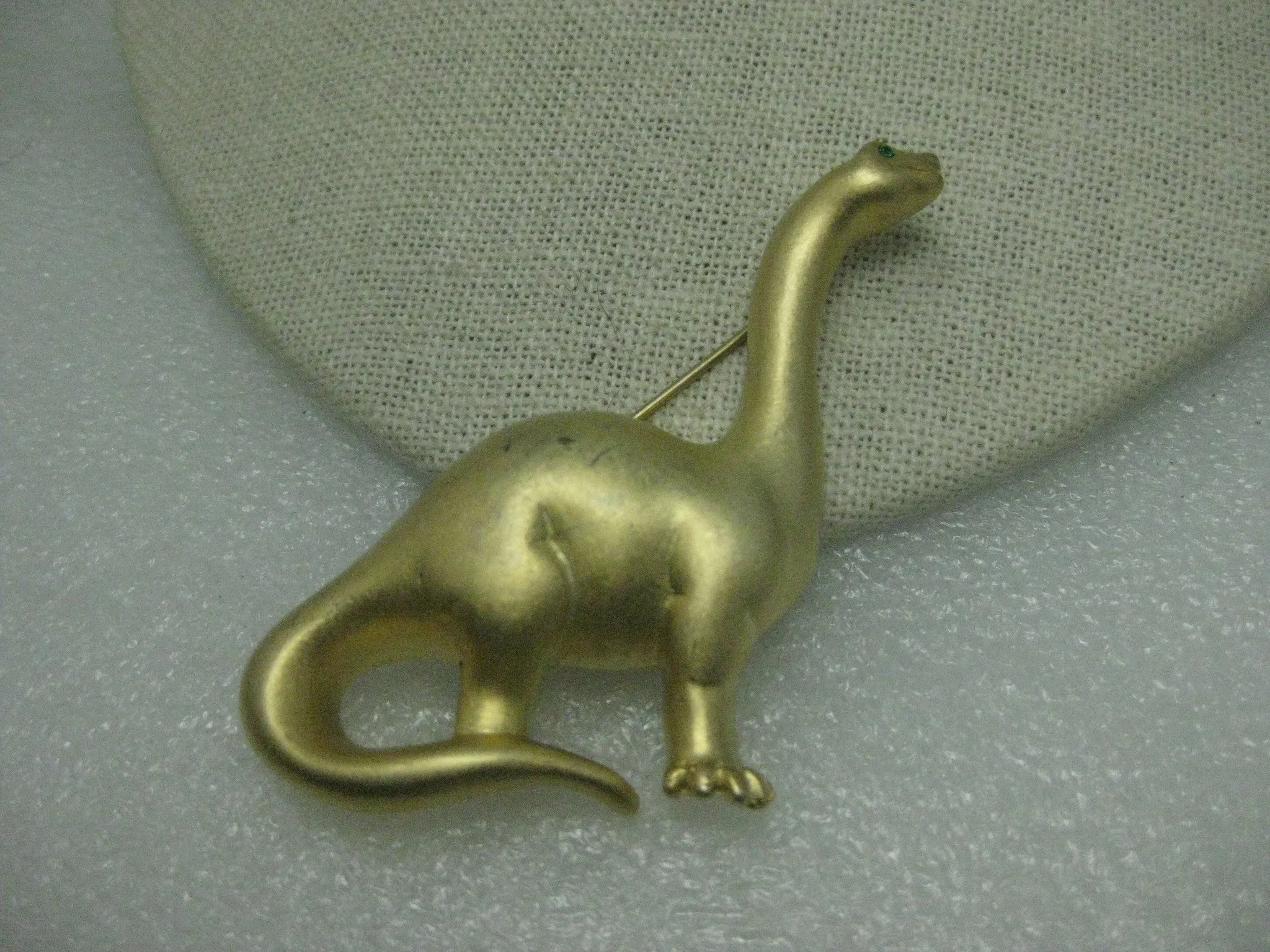 Vintage Gold Tone Dinosaur Brooch, signed PO, Brachiosaurus like Dino from the Flintstones or