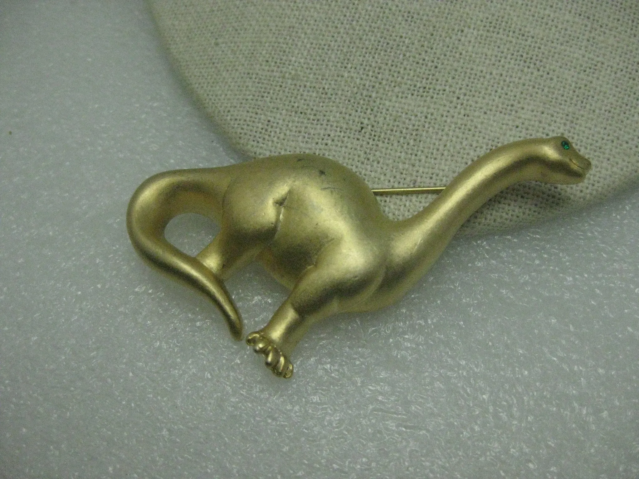 Vintage Gold Tone Dinosaur Brooch, signed PO, Brachiosaurus like Dino from the Flintstones or