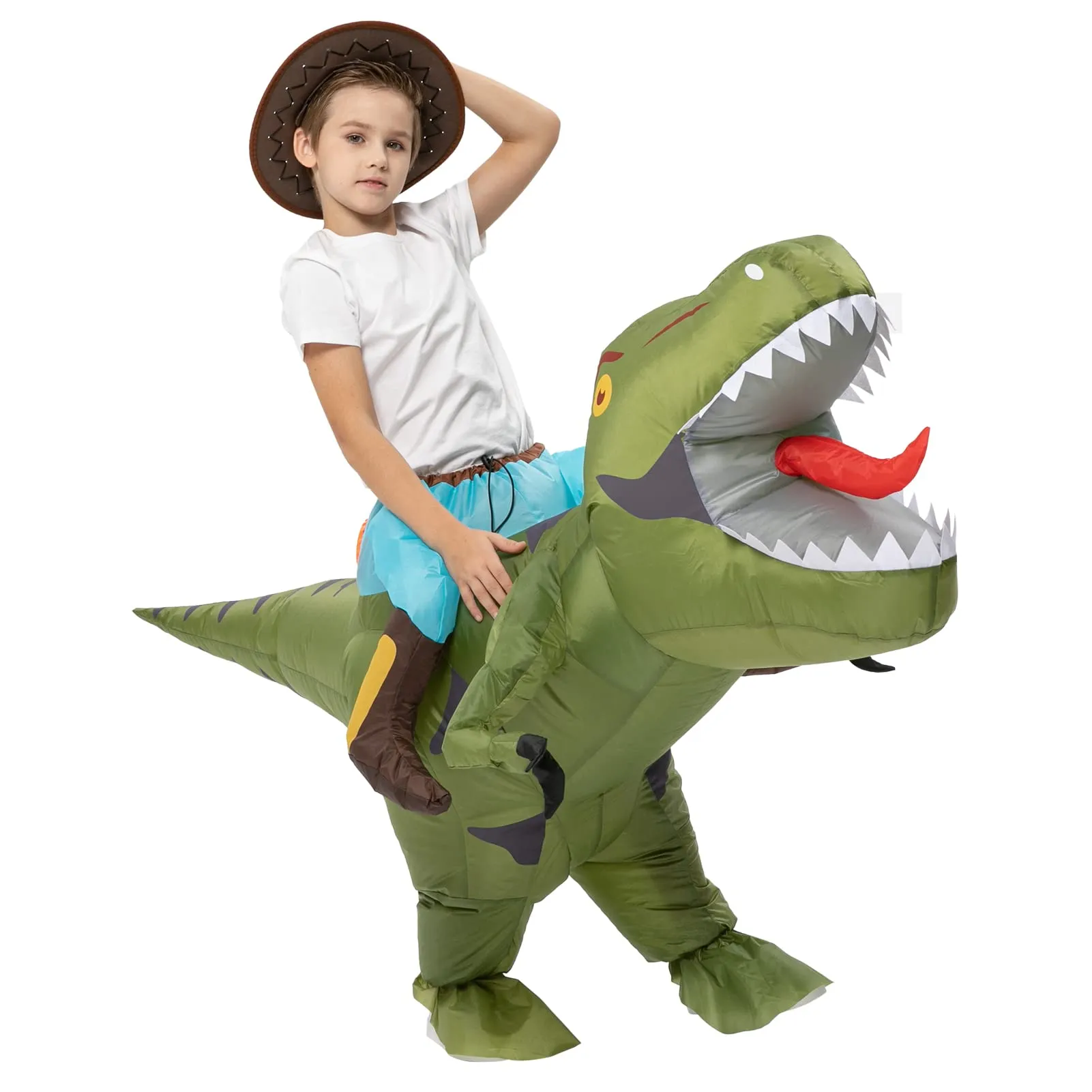 WHIZMAX Halloween Inflatable Dinosaur Costume for Kids Green