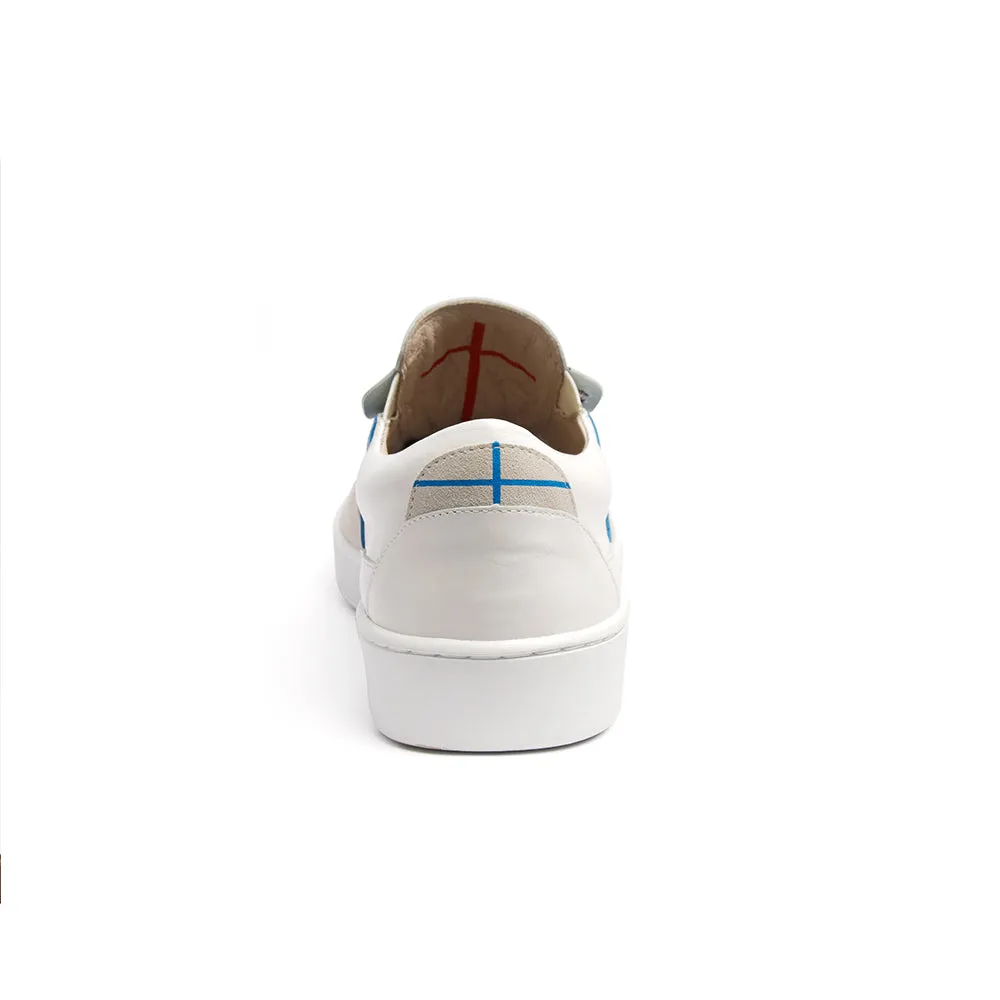 Women's Pastor White Blue Leather Sneakers 91891-005